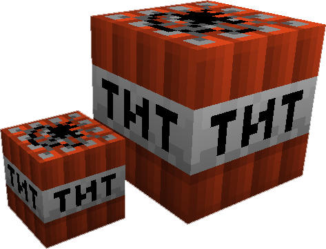 A picture of Tiny TNT, next to regular TNT